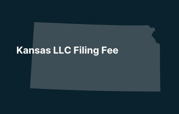 Graphic image of Kansas state silhouette in grey on a dark teal background with white text that says 'Kansas LLC Filing Fee' positioned on the left side