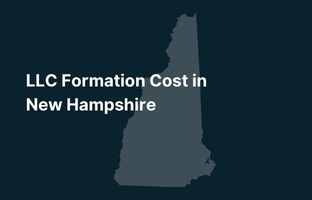 "Graphic image of New Hampshire state silhouette in grey on a dark teal background with white text that says 'LLC Formation Cost in New Hampshire' positioned on the left side
