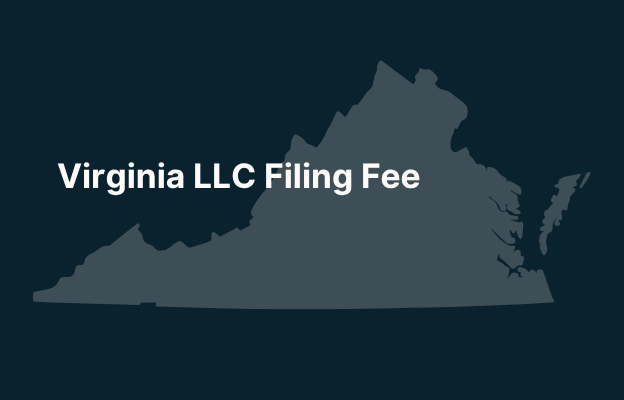 Graphic image of Virginia state silhouette in grey on a dark teal background with white text that says 'Virginia LLC Filing Fee' positioned on the left side