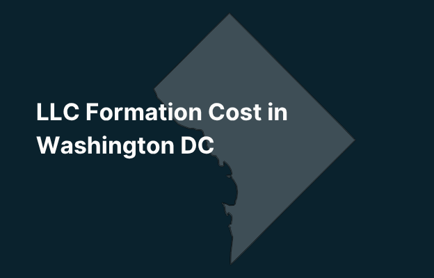 Graphic image of Washington DC silhouette in grey on a dark teal background with white text that says 'LLC Formation Cost in Washington DC' positioned on the left side