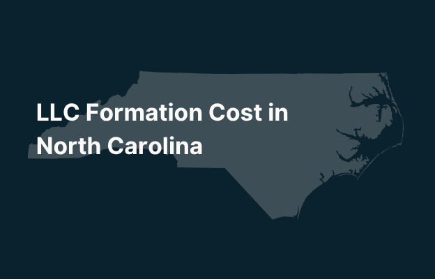 Graphic image of North Carolina state silhouette in grey on a dark teal background with white text that says 'LLC Formation Cost in North Carolina' positioned on the left side