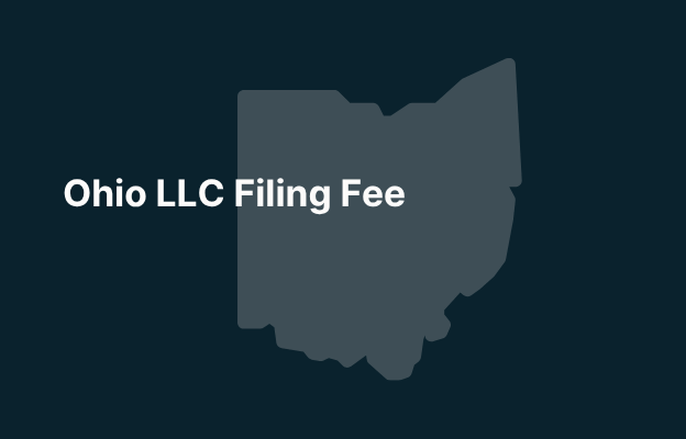 Graphic image of Ohio state silhouette in grey on a dark teal background with white text that says 'Ohio LLC Filing Fee' positioned on the left side