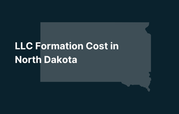 "Graphic image of North Dakota state silhouette in grey on a dark teal background with white text that says 'LLC Formation Cost in North Dakota' positioned on the left side