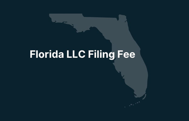 Graphic image of Florida state silhouette in grey on a dark teal background with white text that says 'Florida LLC Filing Fee' positioned on the left side
