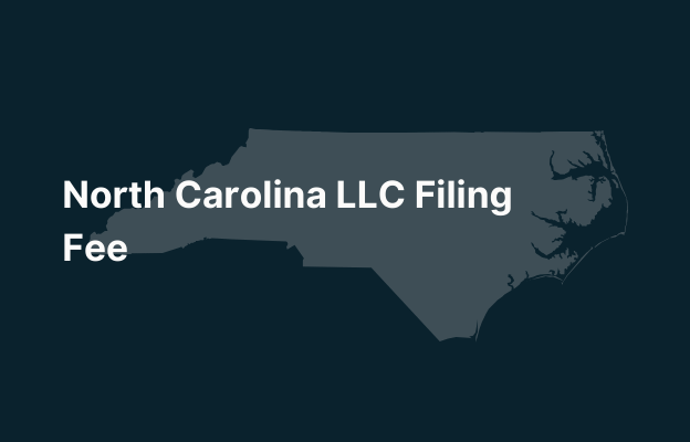 Graphic image of North Carolina state silhouette in grey on a dark teal background with white text that says 'North Carolina LLC Filing Fee' positioned on the left side
