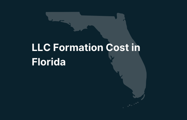 Graphic image of Florida state silhouette in grey on a dark teal background with white text that says 'LLC Formation Cost in Florida' positioned on the left side