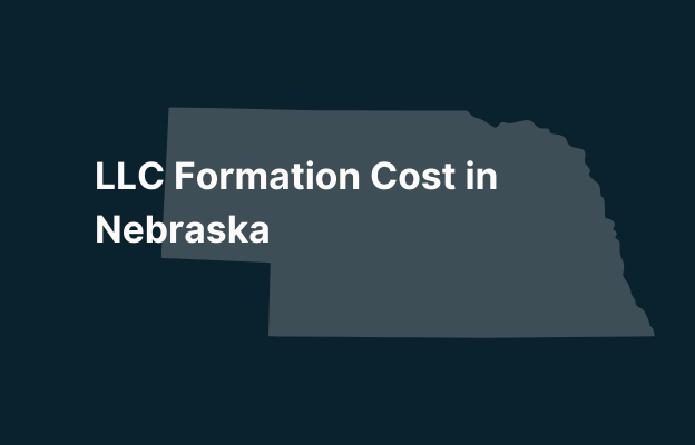 Graphic image of Nebraska state silhouette in grey on a dark teal background with white text that says 'LLC Formation Cost in Nebraska' positioned on the left side