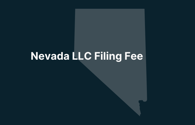 Graphic image of Nevada state silhouette in grey on a dark teal background with white text that says 'Nevada LLC Filing Fee' positioned on the left side
