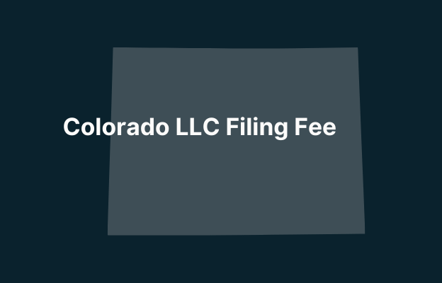 Graphic image of Colorado state silhouette in grey on a dark teal background with white text that says 'Colorado LLC Filing Fee' positioned on the left side