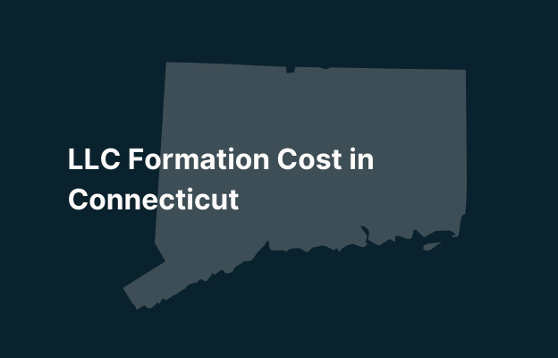 Graphic image of Connecticut state silhouette in grey on a dark teal background with white text that says 'LLC Formation Cost in Connecticut' positioned on the left side