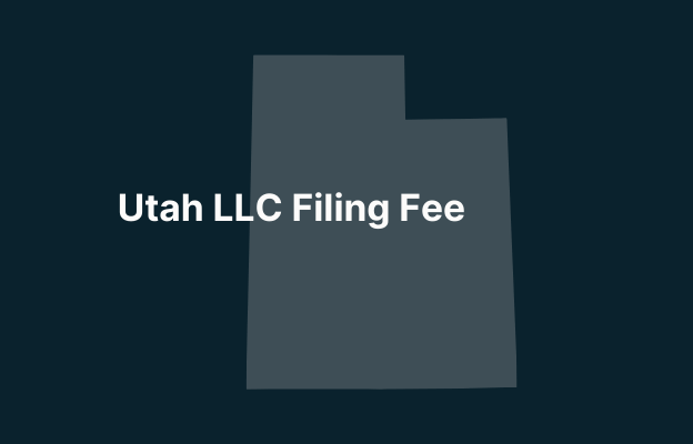 Graphic image of Utah state silhouette in grey on a dark teal background with white text that says 'Utah LLC Filing Fee' positioned on the left side