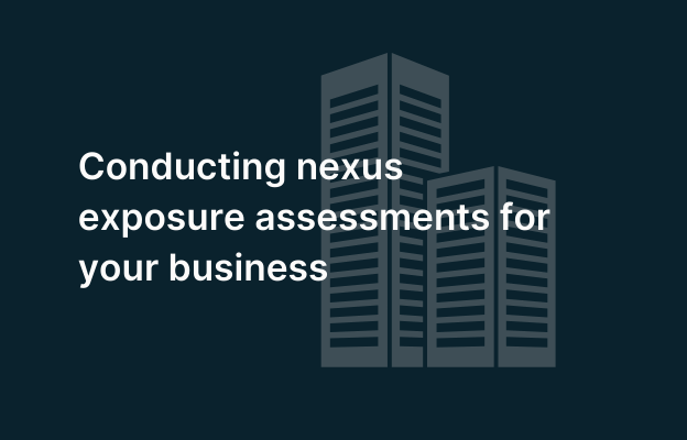Office building silhouettes with business nexus assessment text