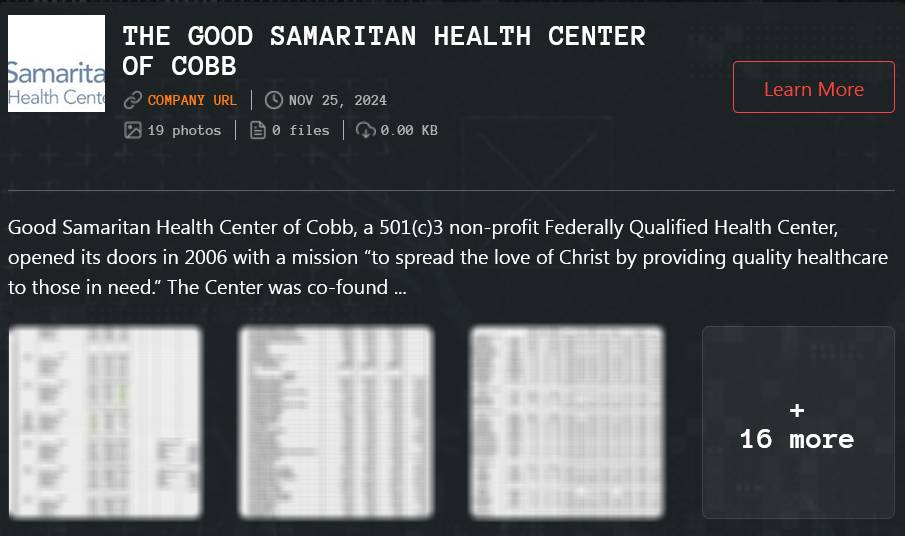 A screenshot of Good Samaritan Health Center of Cobb on the dark web