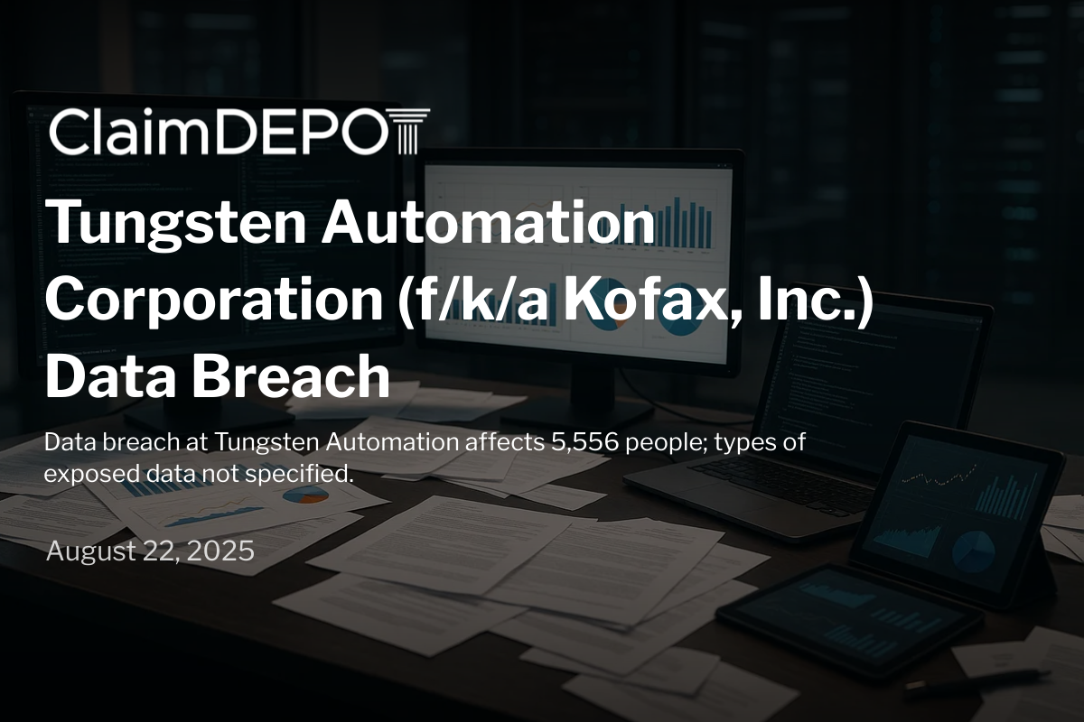 Data breach at Tungsten Automation affects 5,556 people; types of exposed data not specified.