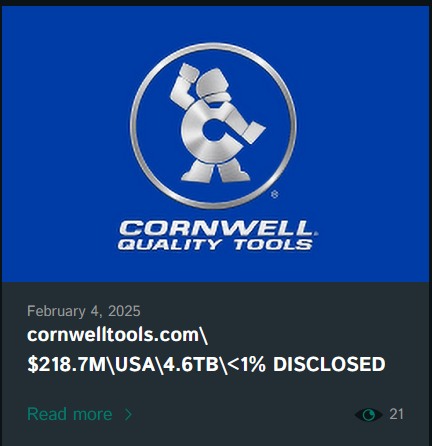 A screenshot of Cornwell Quality Tools on the Dark Web