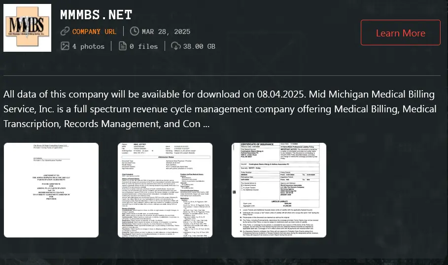 Mid Michigan Billing Service on the Dark Web