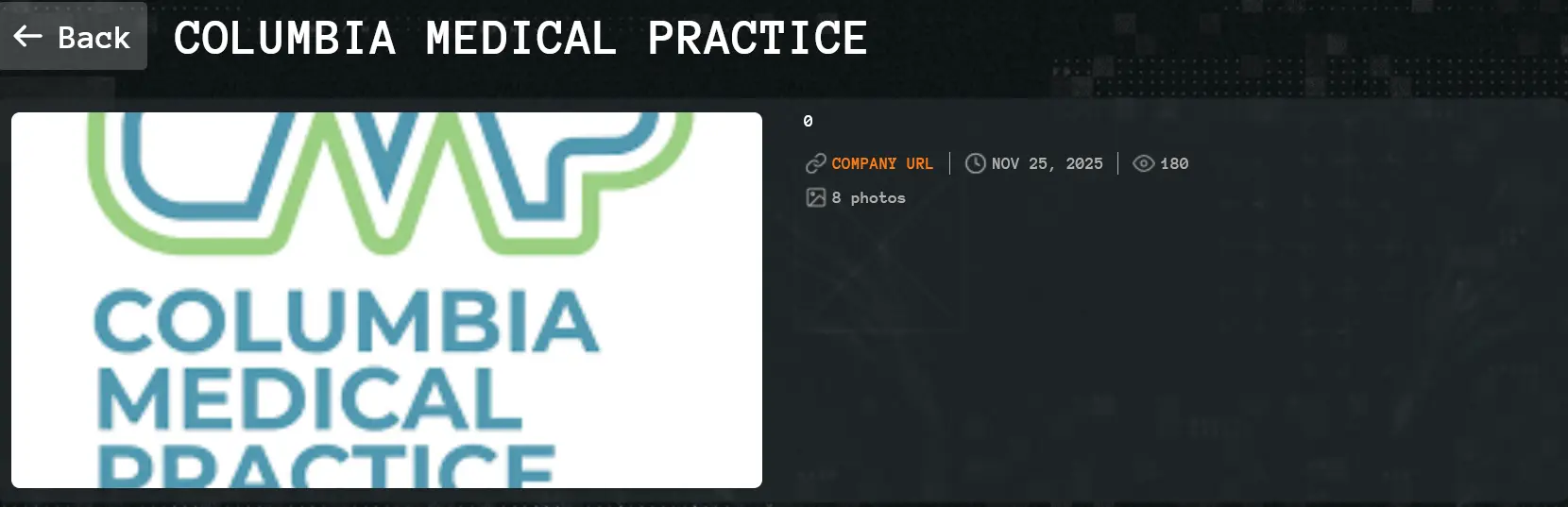 screenshot of Columbia Medical Practice on the dark web