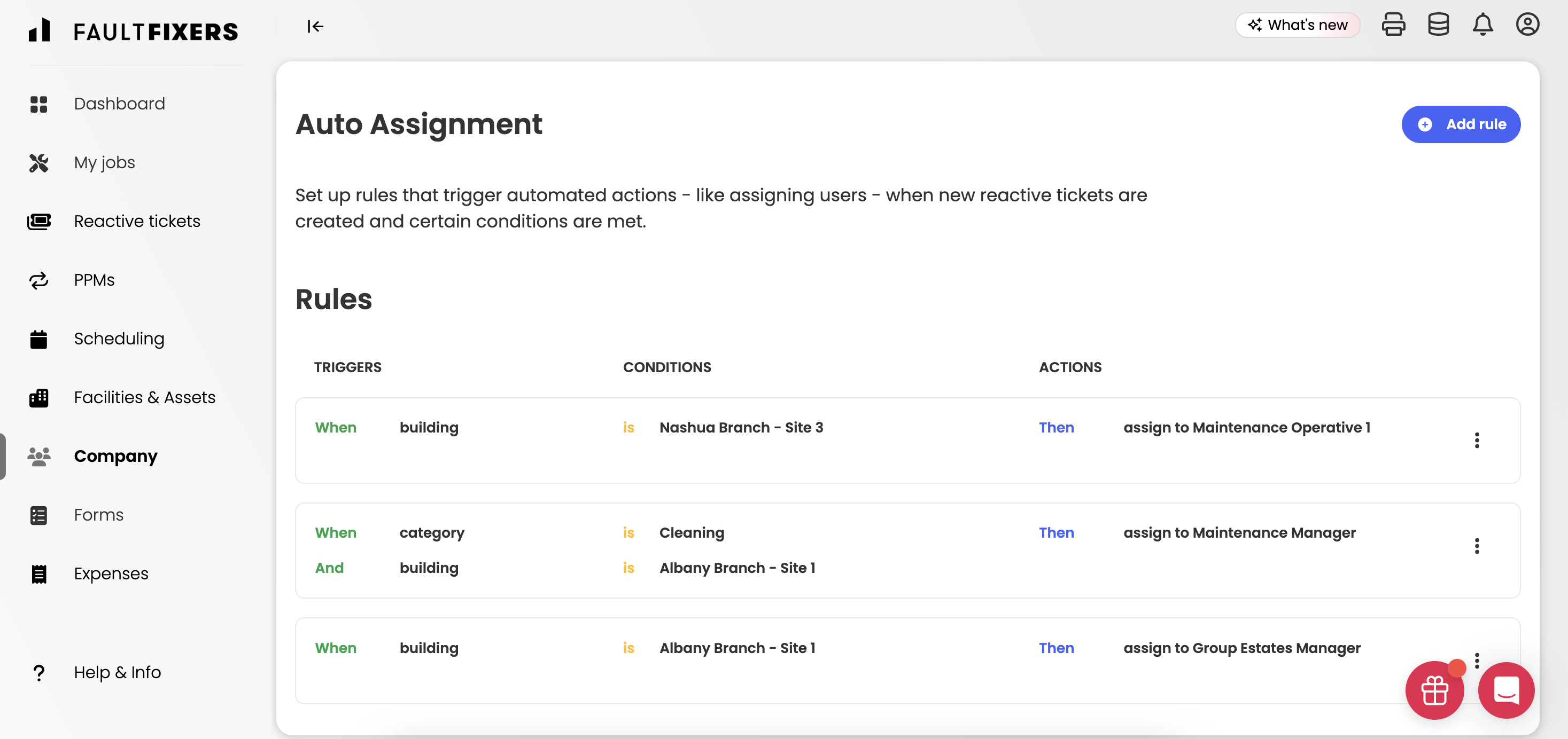 auto ticket assignment FaultFixers