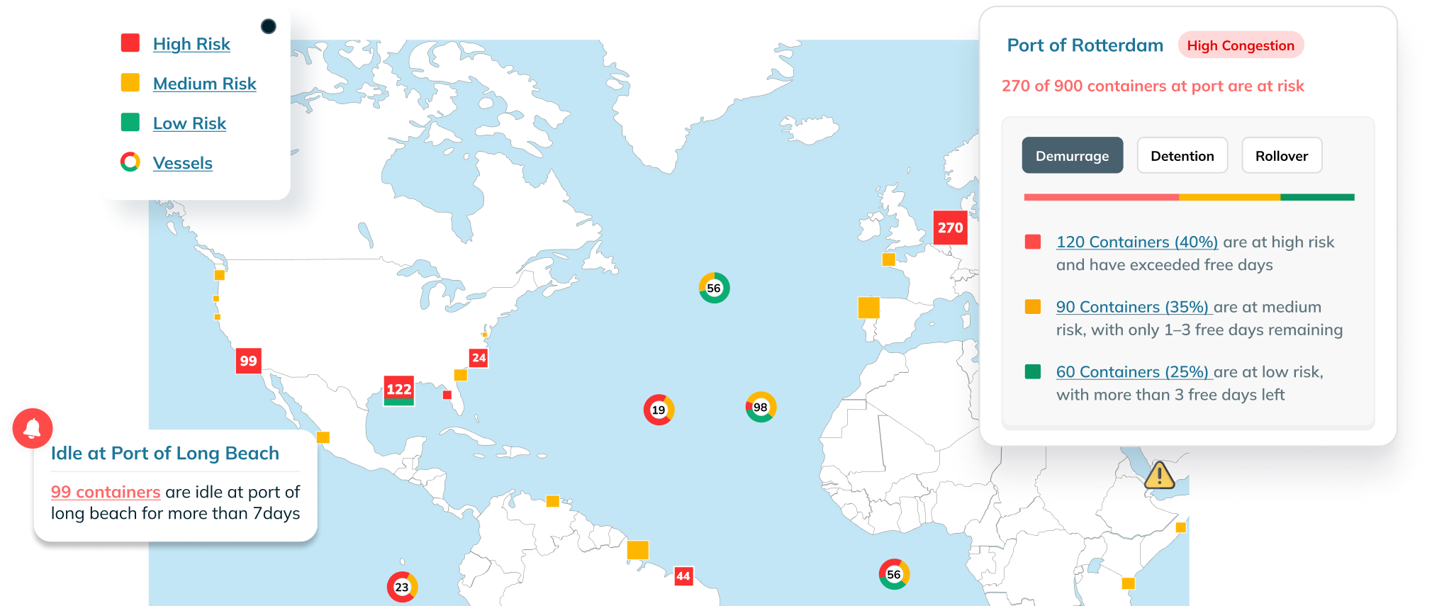 Interface of Portcast Supply Chain Visibility Solution with two images of cyclone and a vessel in a port
