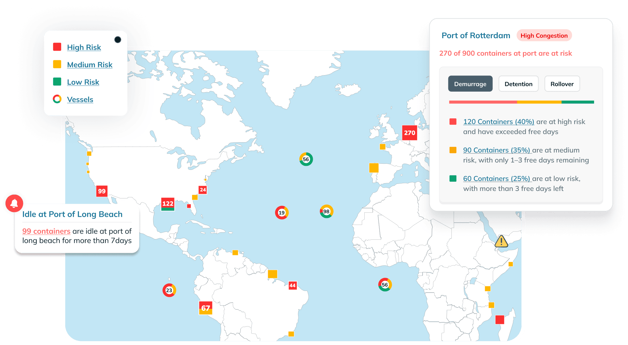 Interface of Portcast Supply Chain Visibility Solution with two images of cyclone and a vessel in a port