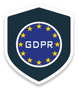 Shield icon with a blue circle containing yellow stars and the text 'GDPR' in the center.