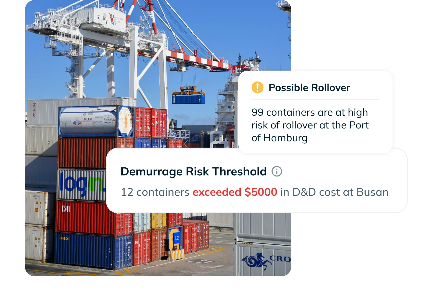 Exception and detention and demurrage dashboard flagging at-risk containers