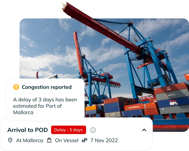 Portcast congestion alert showing a 3-day delay estimated at the port of discharge