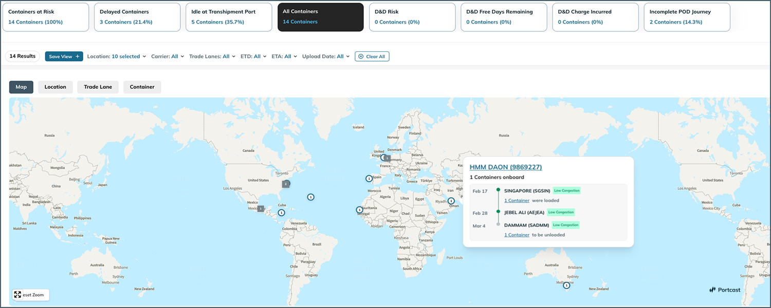 Portcast Command Center: Predictive ETAs and expected delays