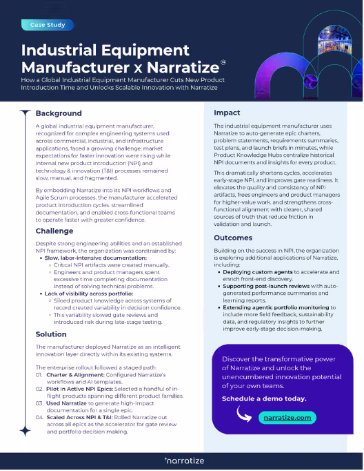 Industrial Equipment Manufacturer Accelerates New Product Development with Narratize