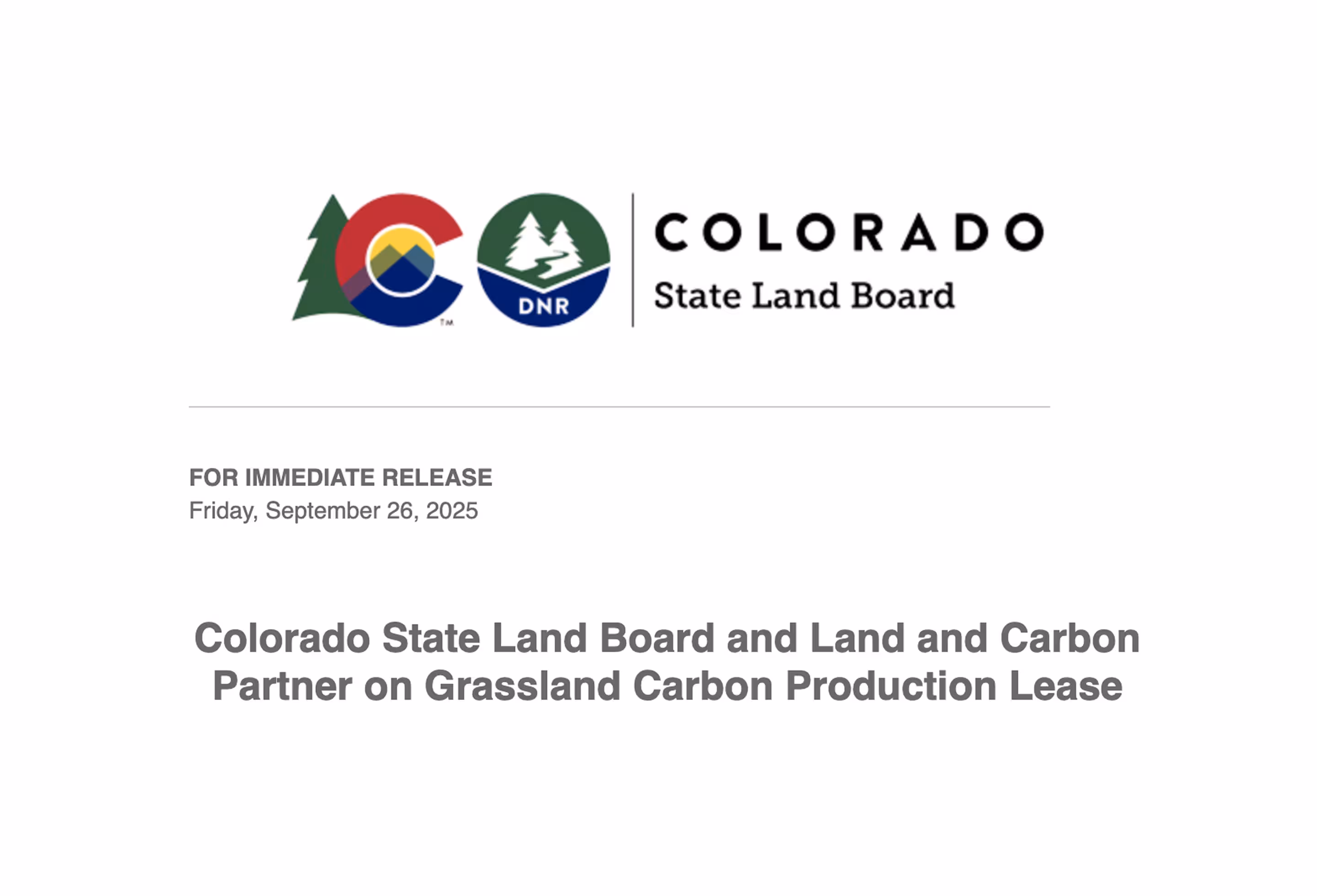 Colorado State Land Board and Land and Carbon Partner on Grassland Carbon Production Lease
