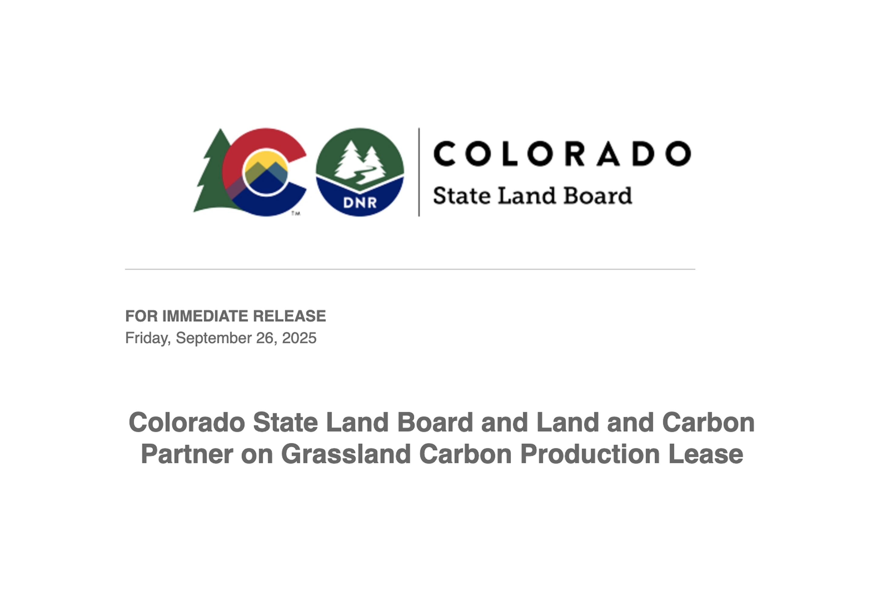 Colorado State Land Board and Land and Carbon Partner on Grassland Carbon Production Lease