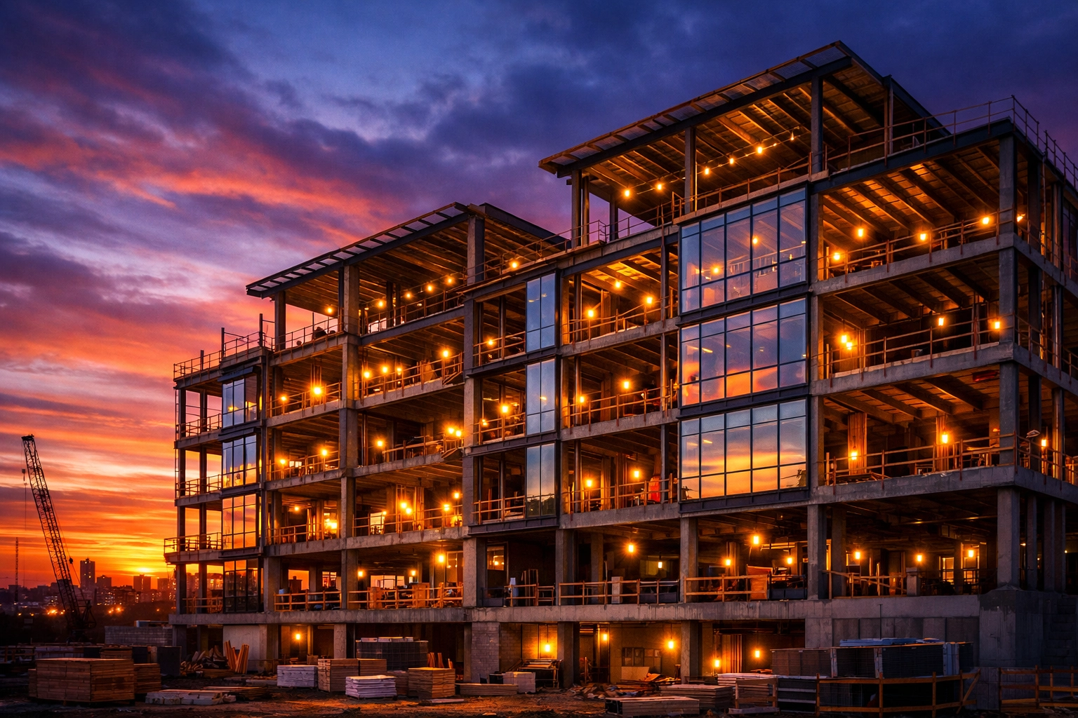 Multi-family residential building construction site highlighting commercial real estate growth.