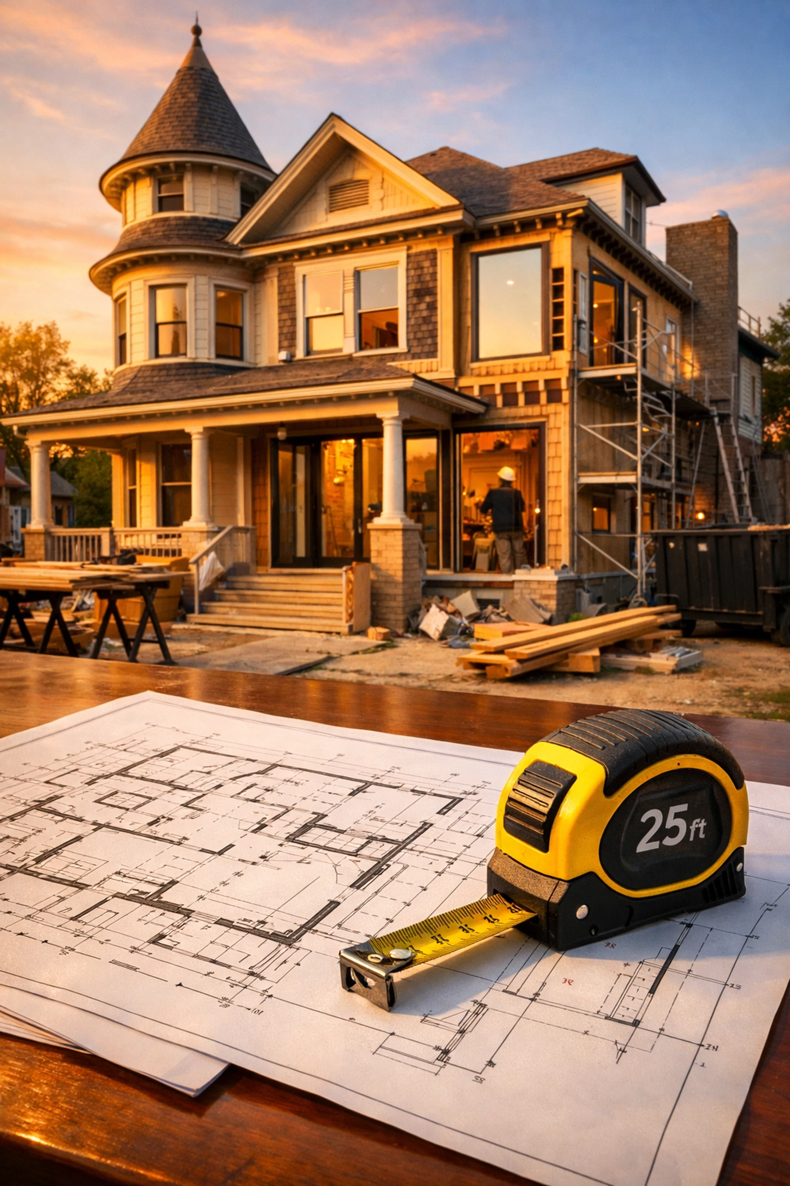 Victorian home renovation blueprints representing fix-and-flip and table funding private loans.