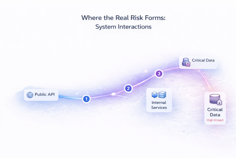 Attack path analysis illustration highlighting system interactions, IAM access flow, and movement from API to critical data in cloud security
