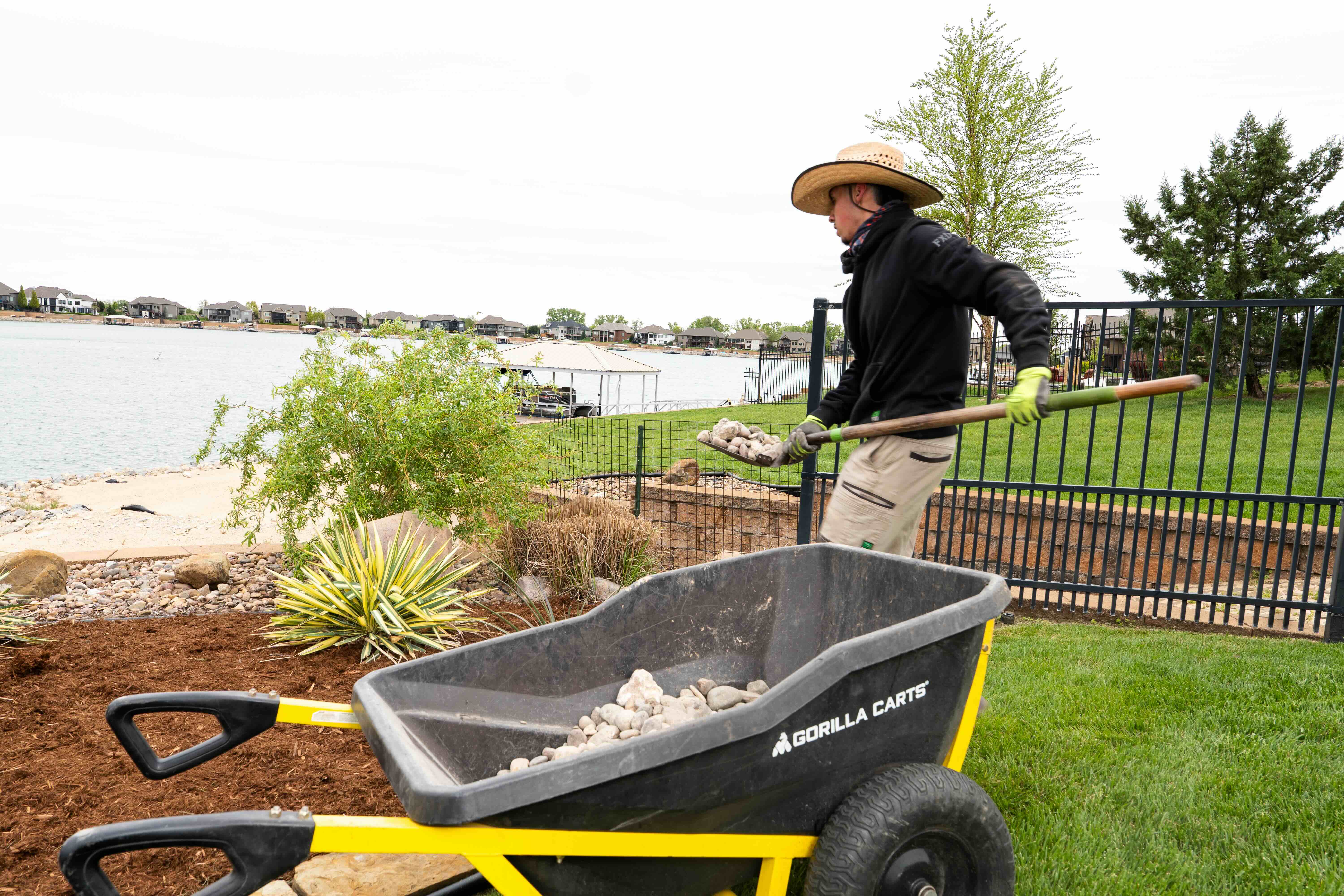 Skilled Murillo's Landscaping employee carefully trimming a tree during a maintenance service