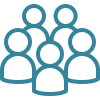 Icon showing five stylized people grouped together representing community or teamwork.