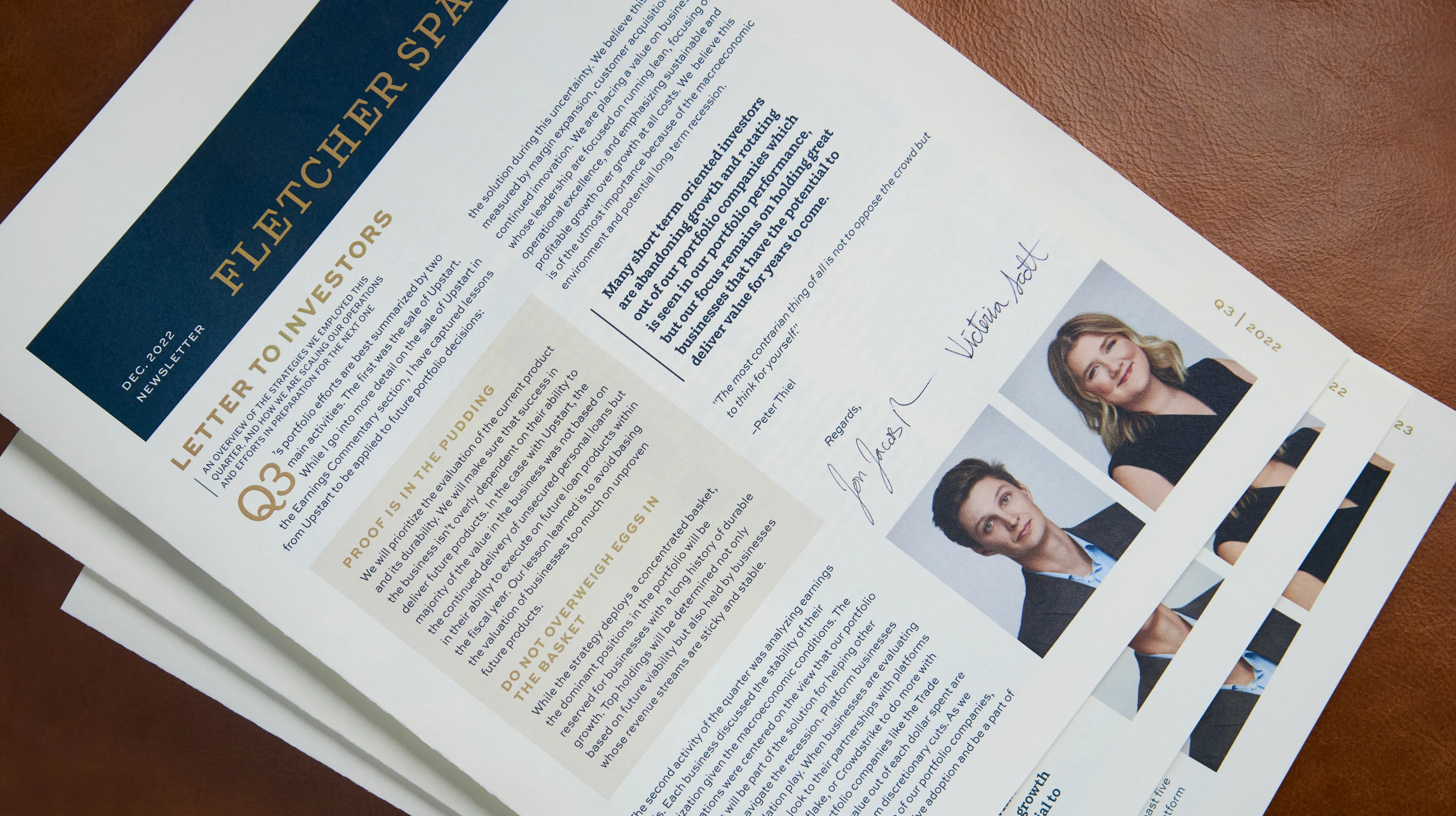 Fletcher Sparrow Capital Management Quarterly Results Print Design Newsletter for Investors Made by Unbound Branding Company