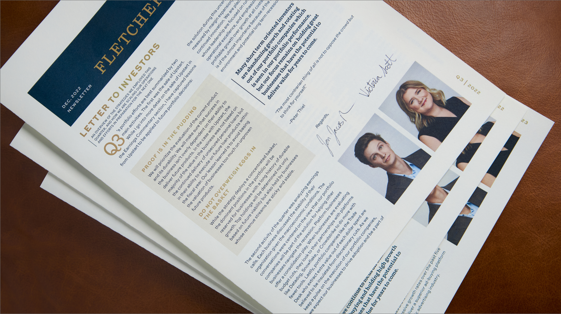 Fletcher Sparrow Capital Management Quarterly Results Print Design Newsletter for Investors Made by Unbound Branding Company