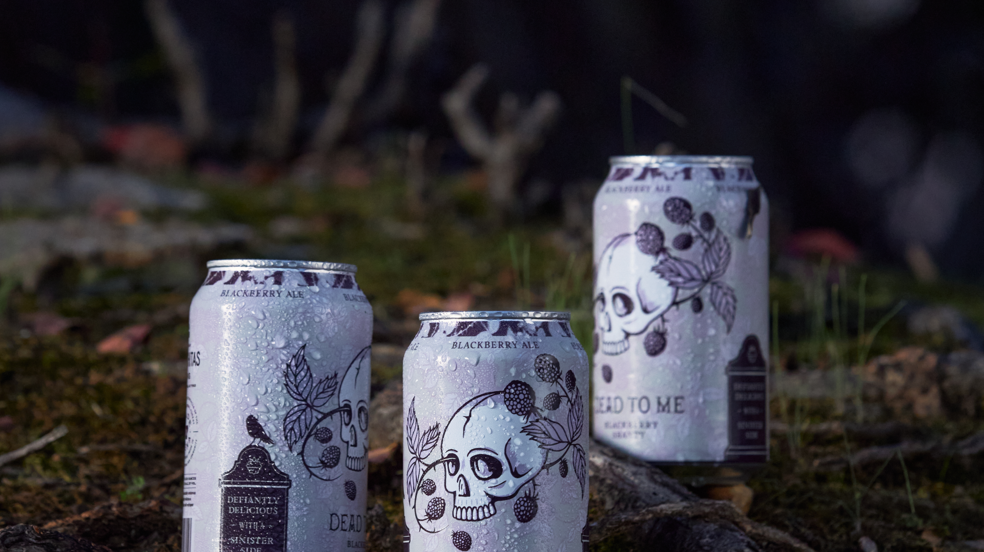 Beer Can Package Design and Branding for Dead to Me, Blackberry Shandy at The Ouachitas in Mena, Arkansas.