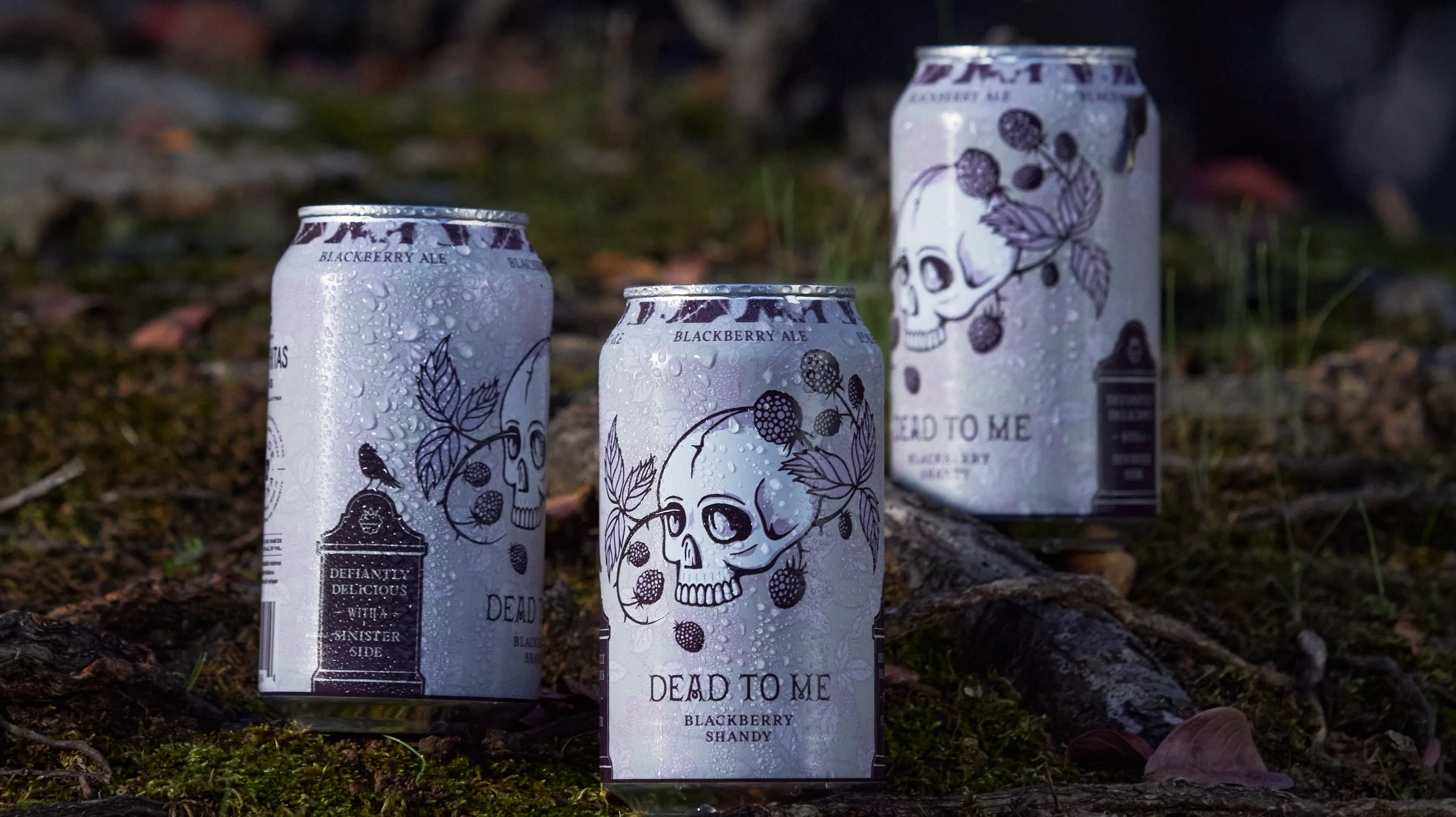 Beer Can Package Design and Branding for Dead to Me, Blackberry Shandy at The Ouachitas in Mena, Arkansas.