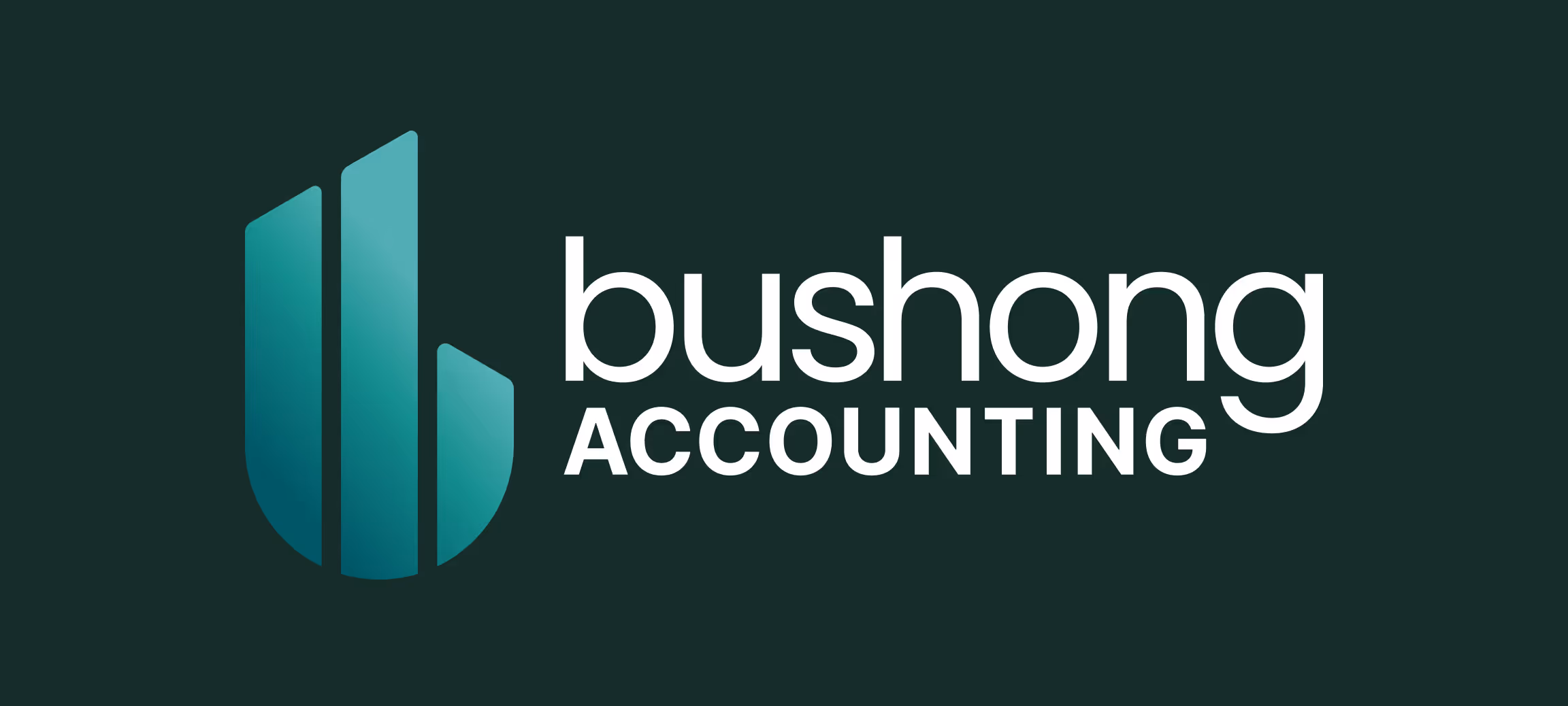 Bushong Accounting logo featuring a stylized shield monogram and wordmark design by Unbound Collective