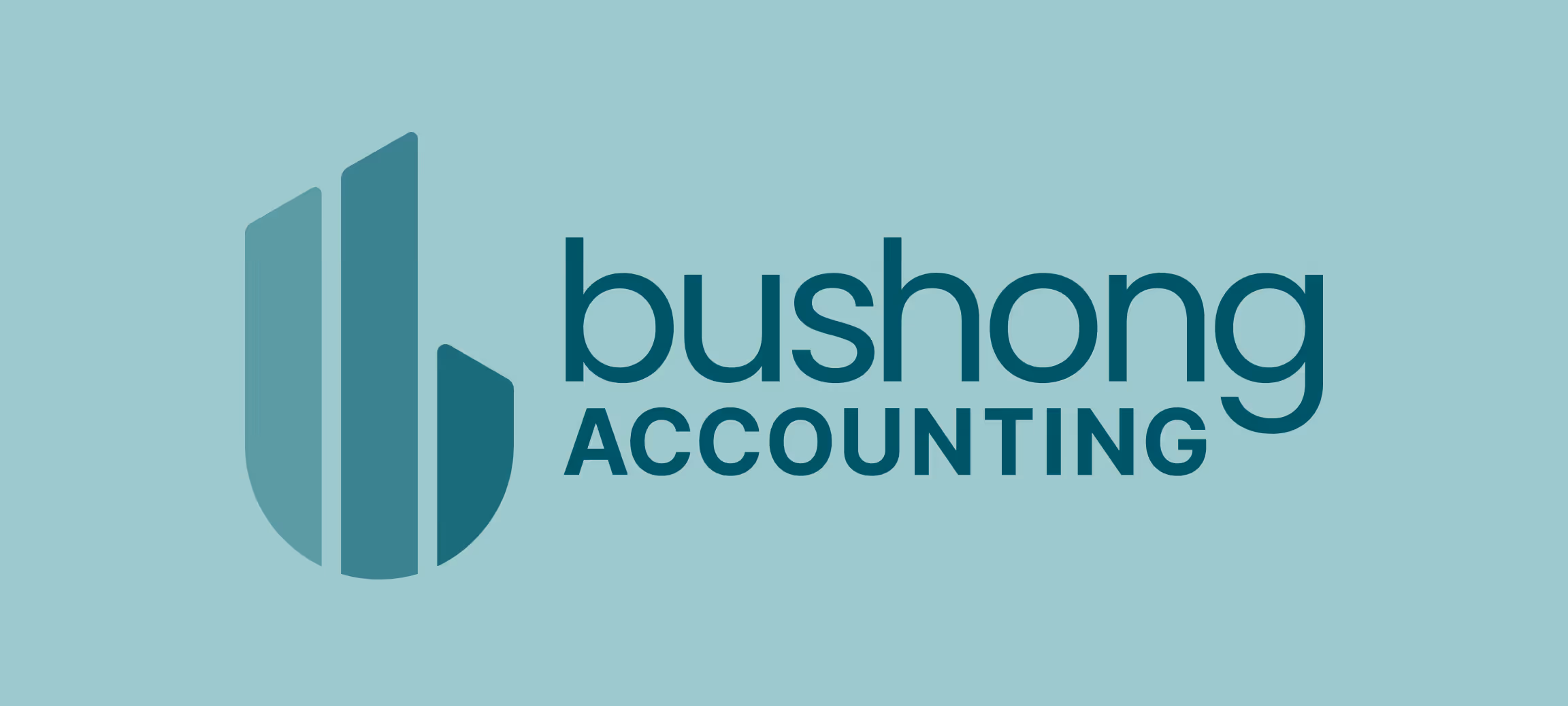 Bushong Accounting logo featuring a stylized shield monogram and wordmark design by Unbound Collective