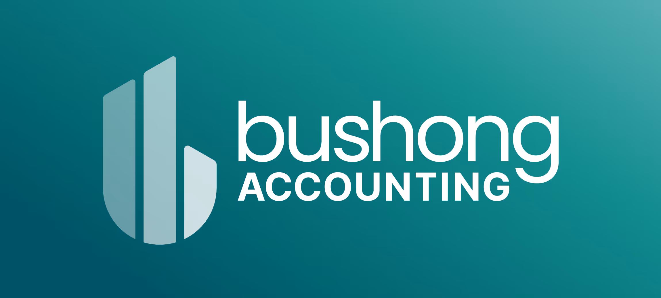 Bushong Accounting logo featuring a stylized shield monogram and wordmark design by Unbound Collective