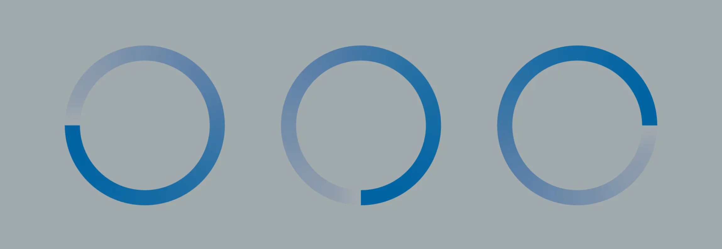 R&E Supply three gradient circle brand icons in blue on gray background, brand identity by Unbound Collective