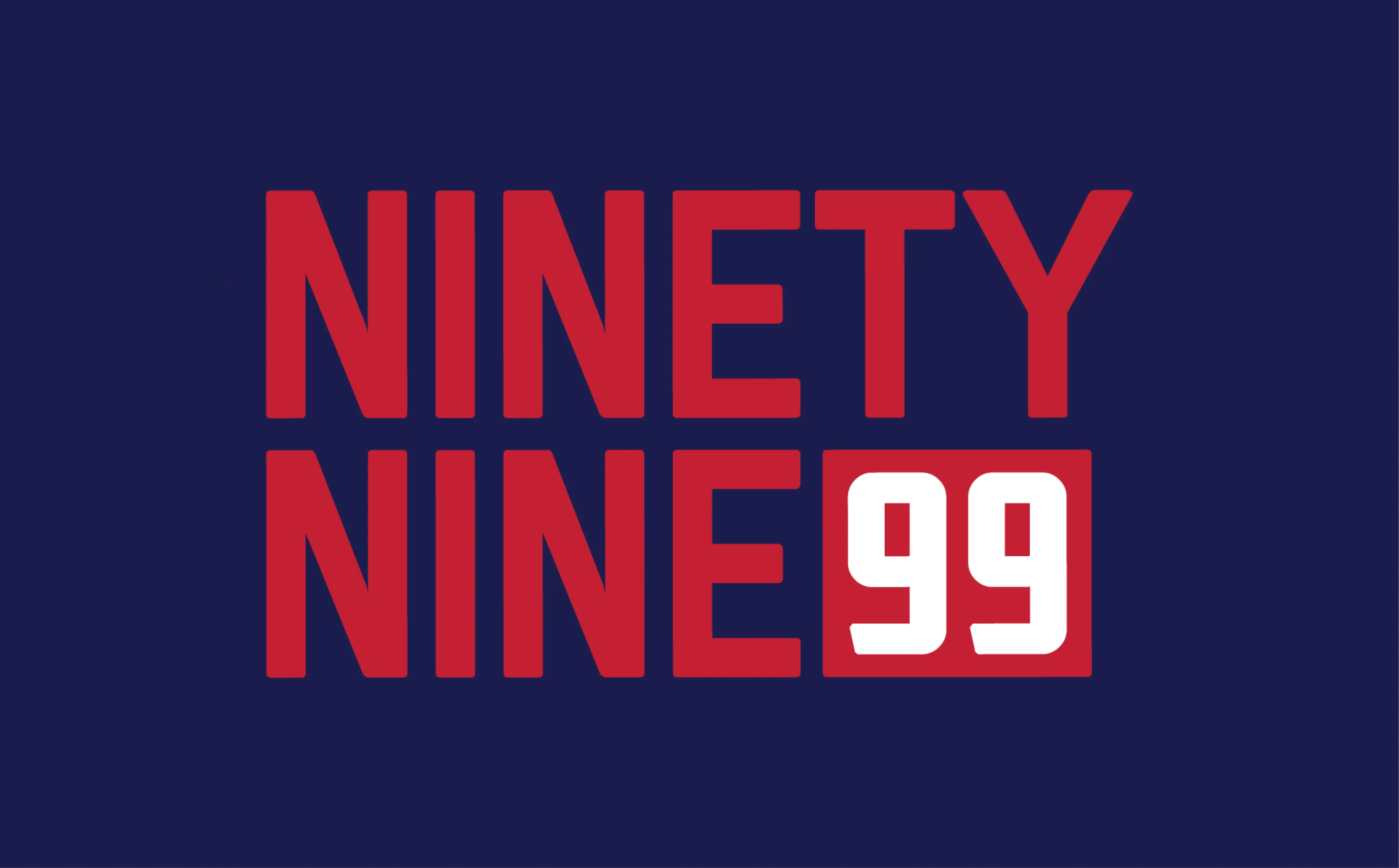 V's Barbershop "Ninety Nine 99" bold red athletic typography lockup on navy background, brand identity design by Unbound Collective