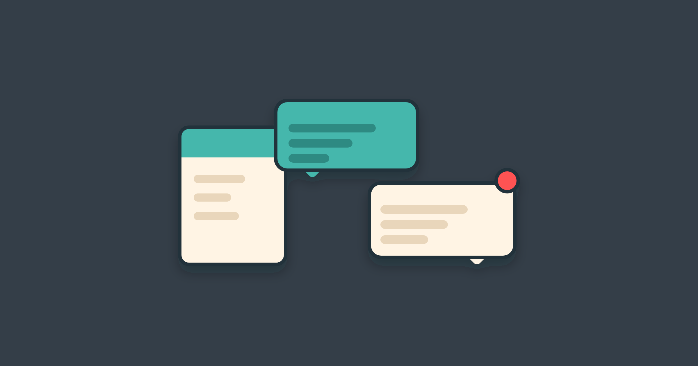Illustration of message bubbles with a coral alert, for SMS payment reminder templates