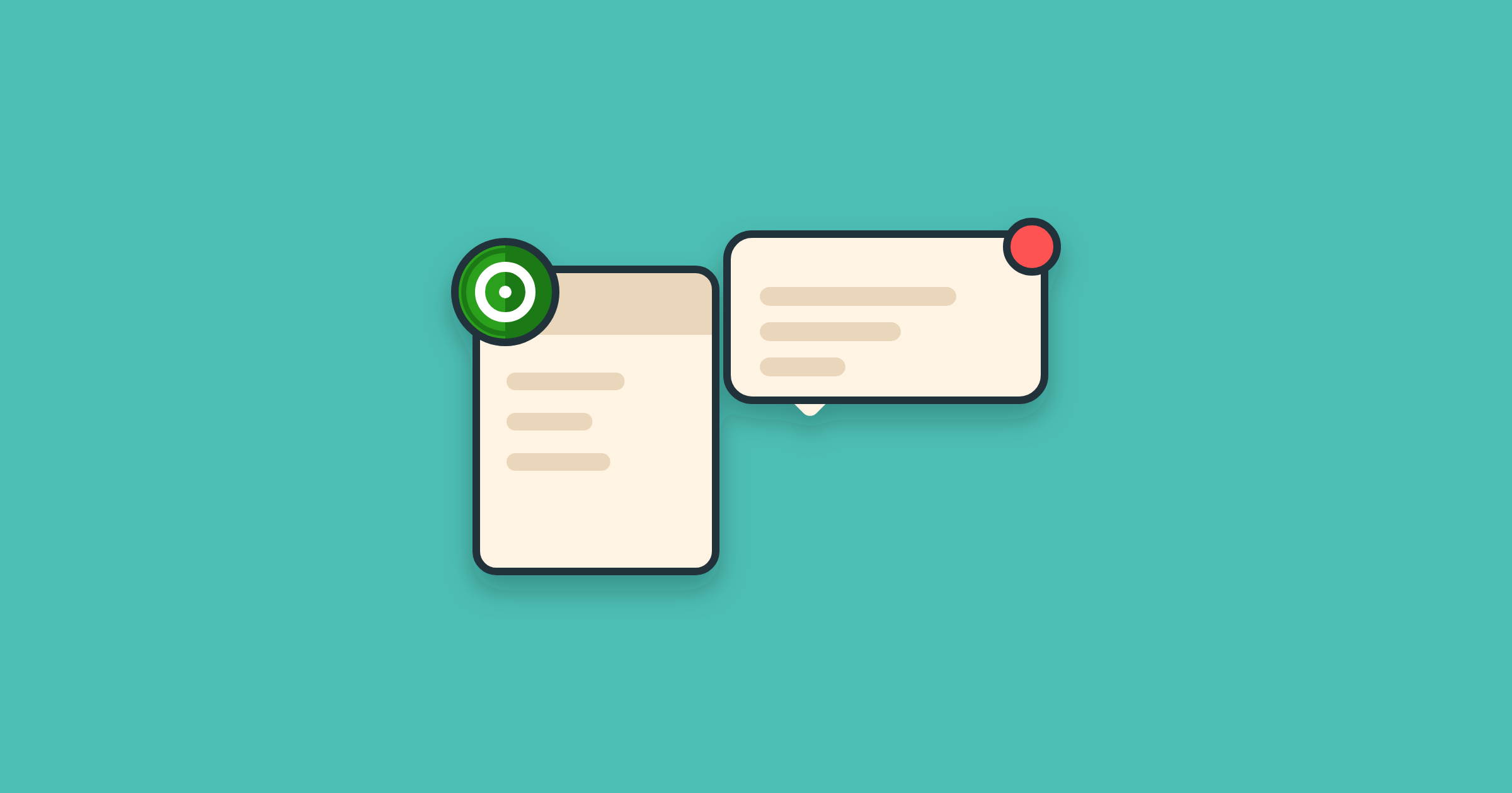 Illustration of a text message beside an invoice with a QuickBooks partner coin, for SMS payment reminders in QuickBooks