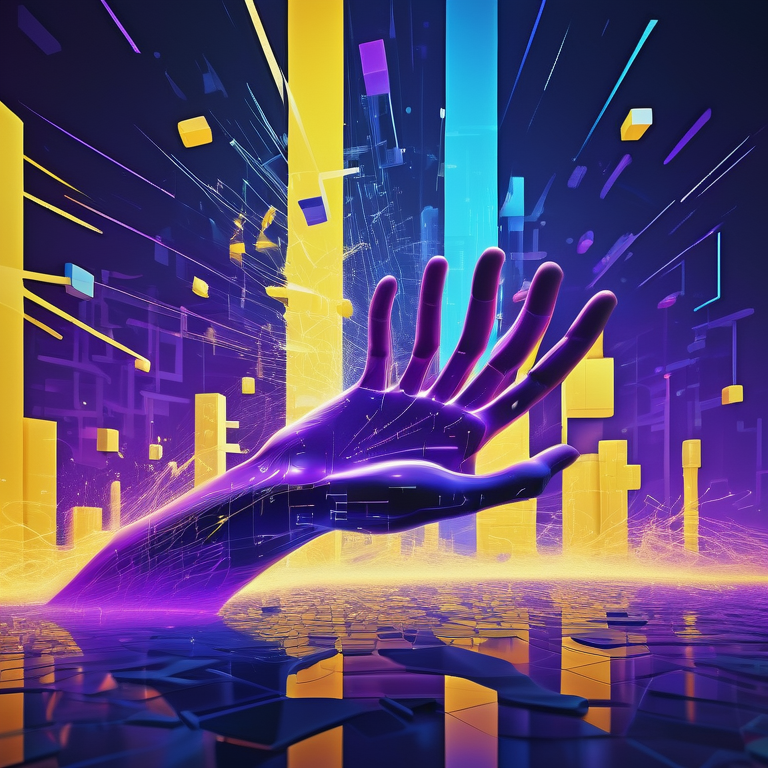 Silhouetted figure interacts with a futuristic, plasmic app building interface in a digital environment.