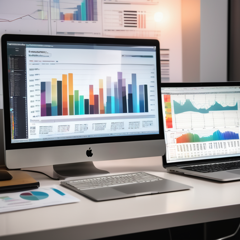 Office desk with an open laptop showing keyword rankings and a magnifying glass resting on an SEO report.