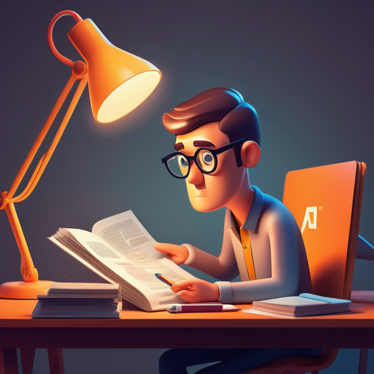 Person studying a Google Ads book intently with marketing icons overhead, depicting a warm, educational ambiance.